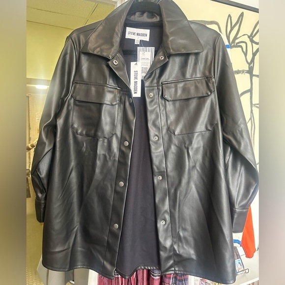 Steve Madden faux Good Measure faux leather Shirt Jacket size XS NWT - Picture 3 of 5